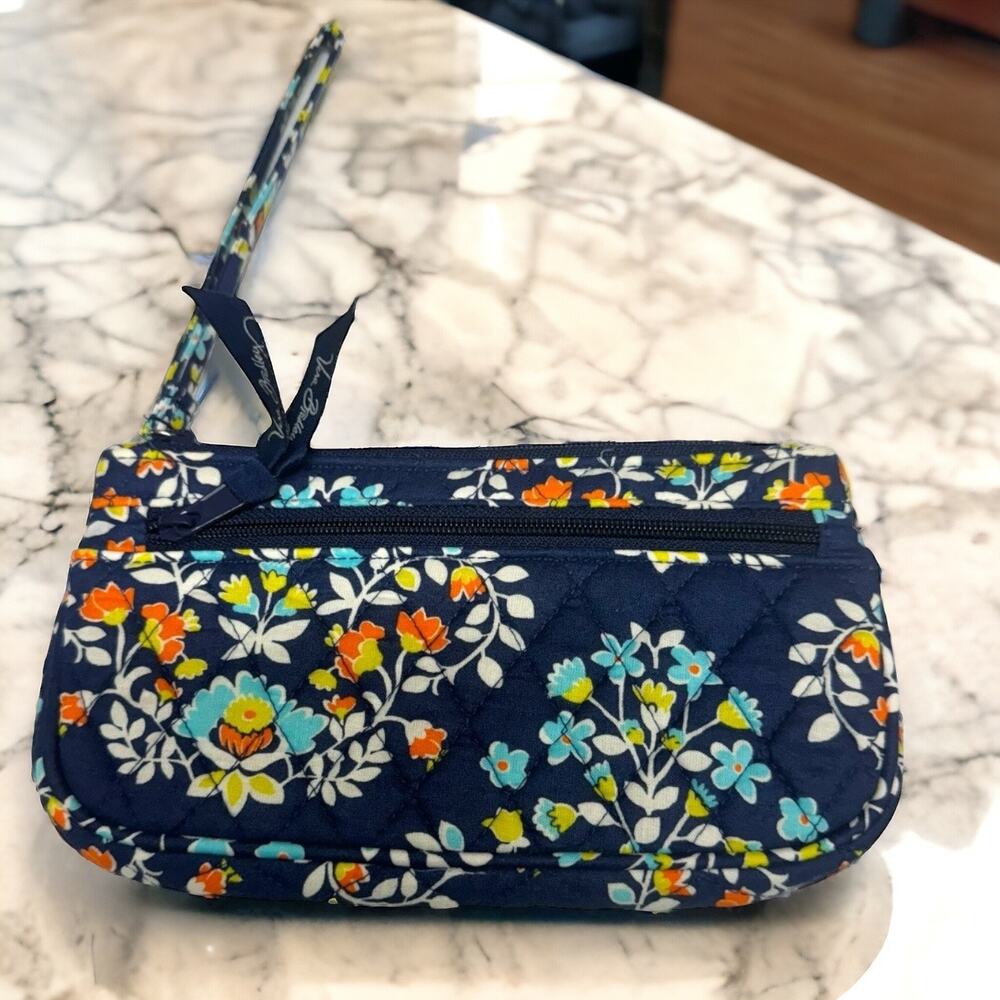 Vera Bradley Wristlet Chandelier Floral Front Zip Blue Orange Yellow NEW Wallet
